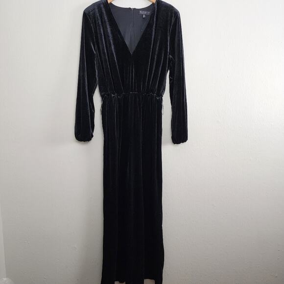 Eloquii Velvet Wide Leg Jumpsuit V-Neck Puff Sleeve Black Holiday 14 - Picture 5 of 12